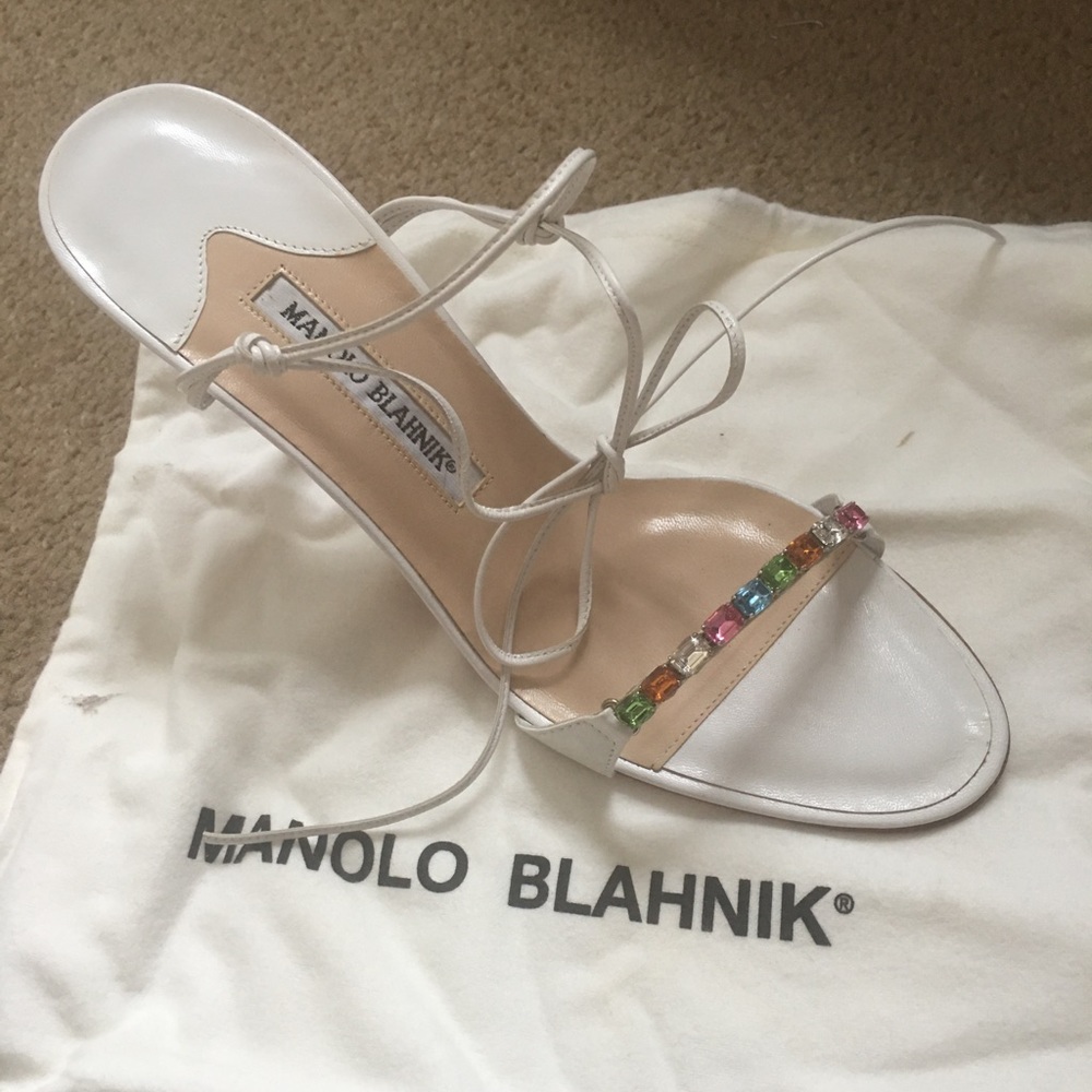 Manolo Blahnik White Crystal Sandals